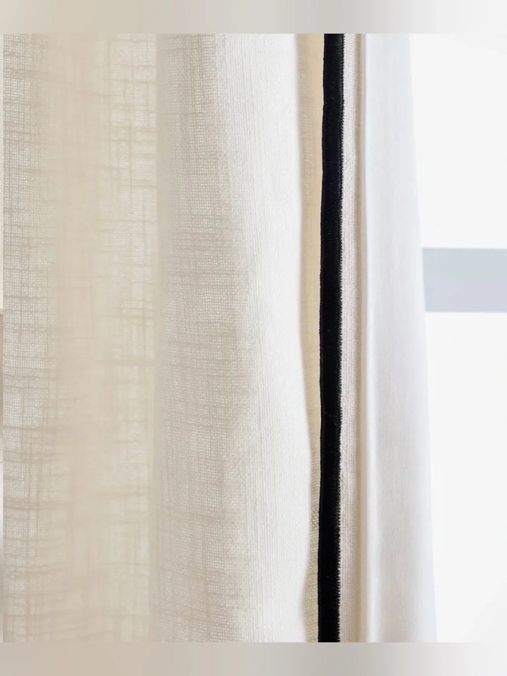 New Quince Ivory Cotton Curtain Black Piped 48 x 108” Light Filtering 1 Panel